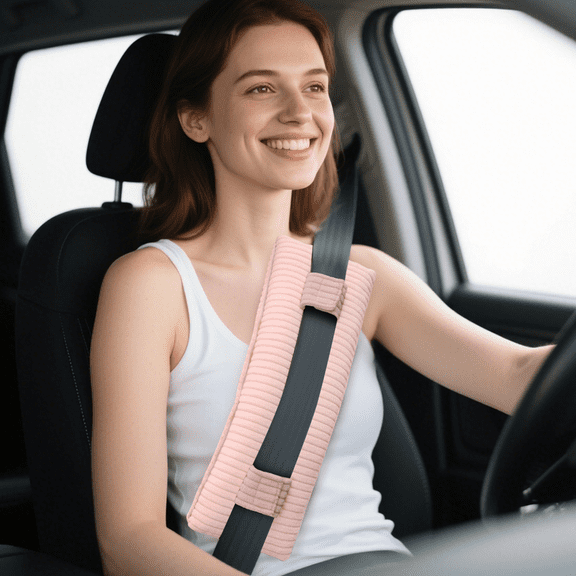 RoamReady Seat Belt Pillow Post Surgery, Mastectomy Pillow for Hysterectomy Recovery Must Haves, Corduroys Seatbelt Cushion for Breast Cancer Post Protector, Heart Surgery Recovery Gifts, Pink