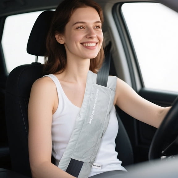 RoamReady Post Surgery Seat Belt Pillow, Mastectomy Recovery Chest Protector, Soft Minky Car Cushion, Light Gray, for Hysterectomy & Heart Surgery