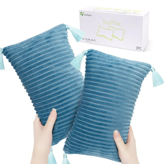 RoamReady Small Travel Pillow with Tassels, 11"x 7" Neck Pillow for Sleeping, Mini Travel Pillows, Tiny Pillows for Neck, Wrist, Lumbar and Knee, Pets, Machine Washable,Blue-2pc