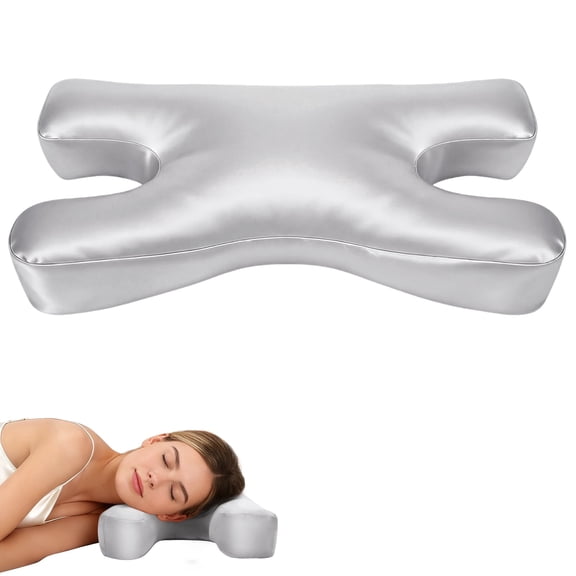 RoamReady Somnium Anti-Wrinkle Pillow for Side Sleepers, Ergonomic Beauty Face Pillow with Adjustable Fill and Silky-Touch Cover,Gray