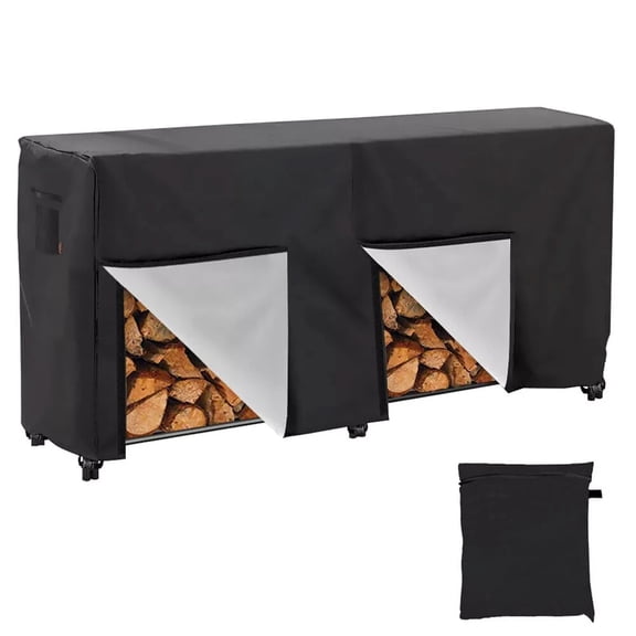 ASTRAEA 8FT Waterproof Firewood Log Rack Cover, Heavy Duty Outdoor Wood Storage Holder Cover with Zipper & Hook Loop Tape, Black