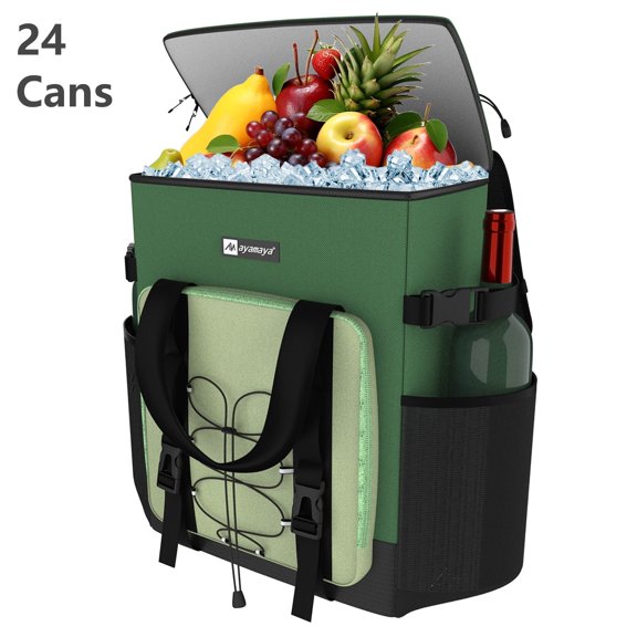 ASTRAEA 24 Cans Cooler Backpack, Unisex Leakproof Insulated Soft Bag for Picnic Camping Beach, Green