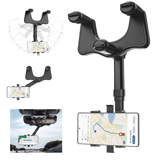 ASTRAEA 1 Pack Car Phone Holder, 360° Rotatable and Retractable Rear View Mirror Phone Holder for All Mobile Phones, Black