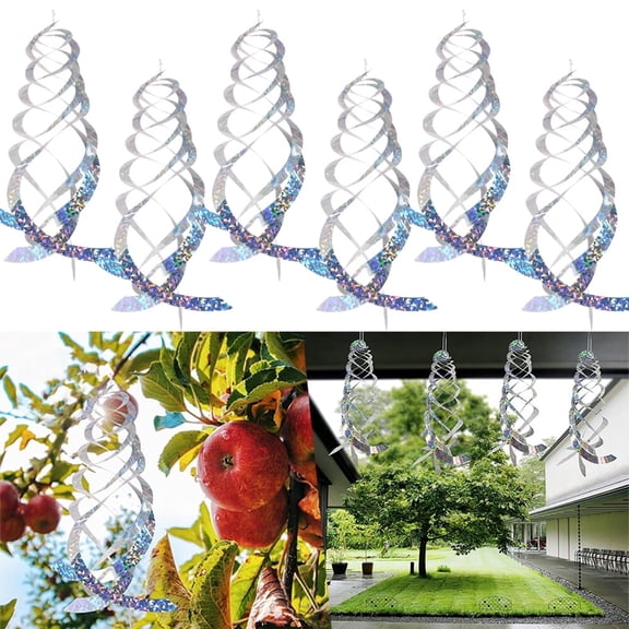 ASTRAEA 6 Pack Bird Repellent Spiral Reflectors Hanging Reflective Deterrent Device Drive Birds, Silver
