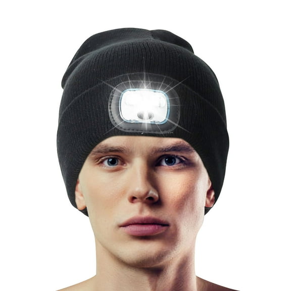 RoamRider Beanie with Light, Rechargeable Headlamp Hat Winter Warm Knitted Caps for Women Men, Black