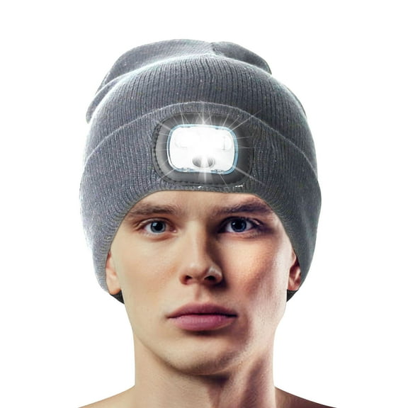RoamRider Beanie with Light, Rechargeable Headlamp Hat Winter Warm Knitted Caps for Women Men, Gray