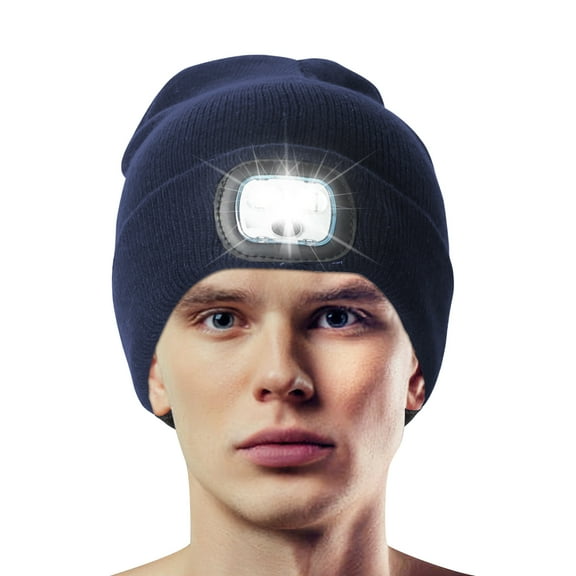 RoamRider Beanie with Light, Rechargeable Headlamp Hat Winter Warm Knitted Caps for Women Men, Navy Blue