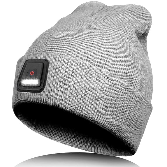 ASTRAEA Beanie with LED Light, Rechargeable Headlamp Warm Winter Hat, Soft Unisex LED Beanie for Dog Working, Outdoor Work, Camping, Running - Gray