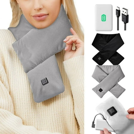 ASTRAEA Heated Scarf with Power Bank, Rechargeable Cordless Electric Heating Pad Winter Neck Warmer for All Day Warmth, Gray