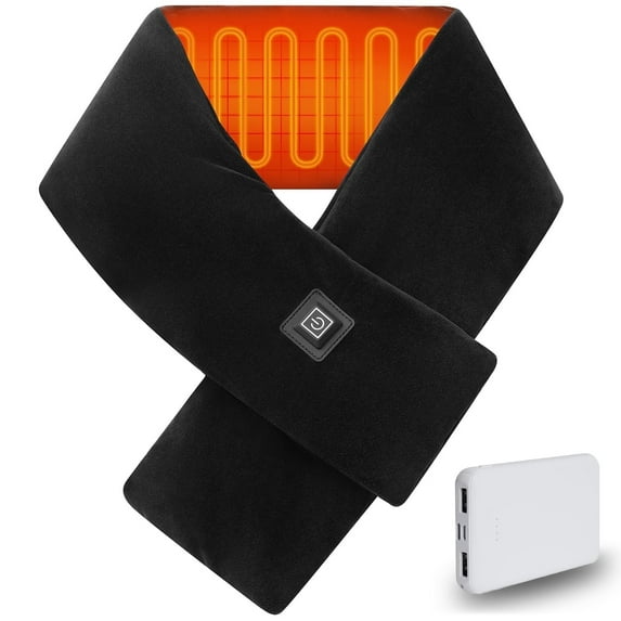 ASTRAEA Heated Scarf with Power Bank, USB Rechargeable Winter Neck Heating Pad with 3 Temp Settings for Men and Women, Black
