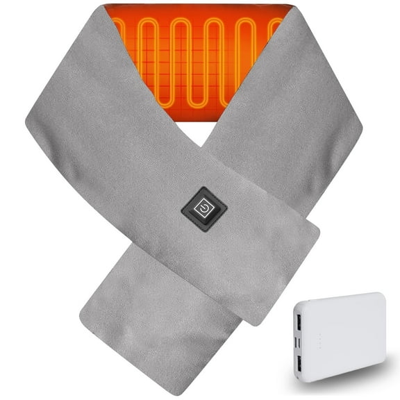 ASTRAEA Heated Scarf with Power Bank, USB Rechargeable Winter Neck Heating Pad with 3 Temp Settings for Men and Women, Gray