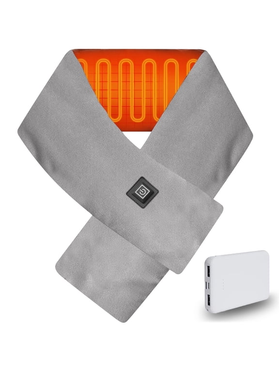 Heated Scarf with Power Bank, USB Rechargeable Winter Neck Heating Pad with 3 Temp Settings for Men and Women, Gray