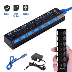 ASTRAEA Powered USB 3.0 Hub, 7 Port 5Gbps High Speed USB Hub Splitter with On/Off Switch & LED Light for Laptop, PC, Computer, Mobile HDD