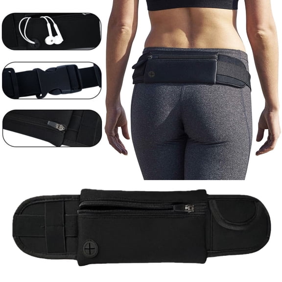 RoamRider Running Belts for Women Men, Adjustable Fanny Pack, Waterproof Jogging Pouch Fits All Phones for Running Cycling, Black