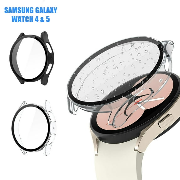 RoamRider for Samsung Galaxy Watch 5 & Watch 4 44mm Case, Hard Bumper Built-in Glass Film Shock Adsorption Drop Protection Full Cover Screen Protector Case, Transparent