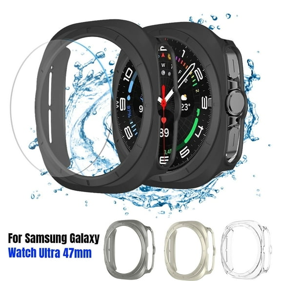 ASTRAEA For Samsung Galaxy Watch Ultra (2025) 47mm Screen Protector Case, Hard PC Case with Screen Protector Tempered Glass for Galaxy Watch 7 Ultra, Black