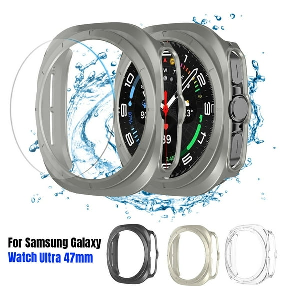 ASTRAEA for Samsung Galaxy Watch Ultra (2025) 47mm Screen Protector Case, Hard PC Case with Screen Protector Tempered Glass for Galaxy Watch 7 Ultra, Titanium Gray