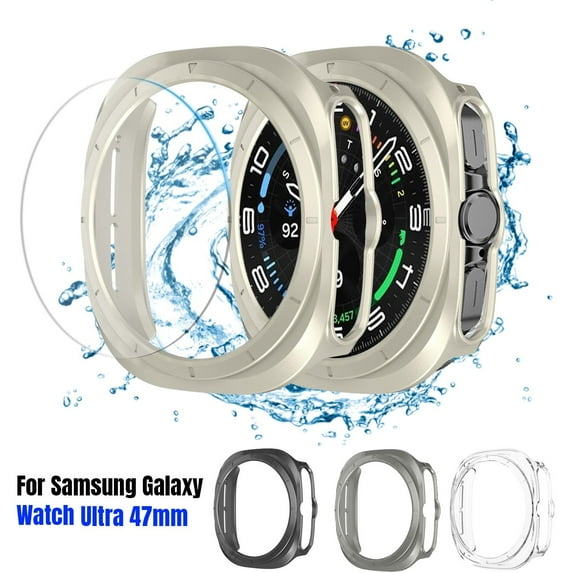 ASTRAEA for Samsung Galaxy Watch Ultra (2025) 47mm Screen Protector Case, Hard PC Case with Screen Protector Tempered Glass for Galaxy Watch 7 Ultra, Titanium Gold