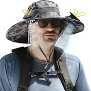 ASTRAEA Solar Fan Hat, Wide Brim UPF 50+ Sun Hat with 2 Solar Fans, Solar & USB Rechargeable Fishing Hat with 3-Speed for Men Women, Camouflage