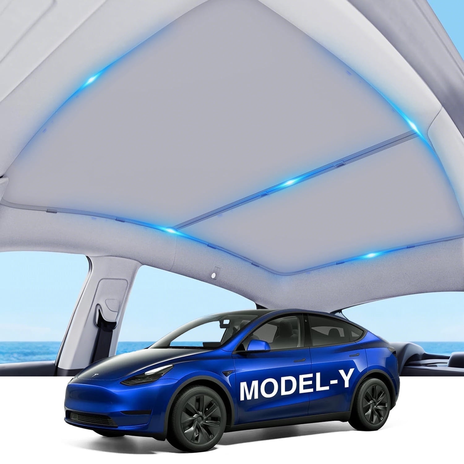 ASTRAEA Sunshade Roof for Tesla Model Y 2024-2020 [No Gaps, No Sag] Foldable Glass Roof Sun Shade Heat Insulation for Tesla Model Y, Grey