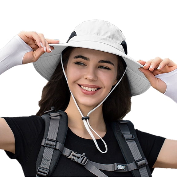 RoamRider Wide Brim Sun Hat, Packable Bucket Hat for Men Women UPF 50  Fishing Cap for Hiking Beach Garden, Light Gray