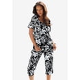 thumbnail image 1 of Roaman's Women's Plus Size 2-Piece Printed Henley Top And Capri Set, 1 of 4