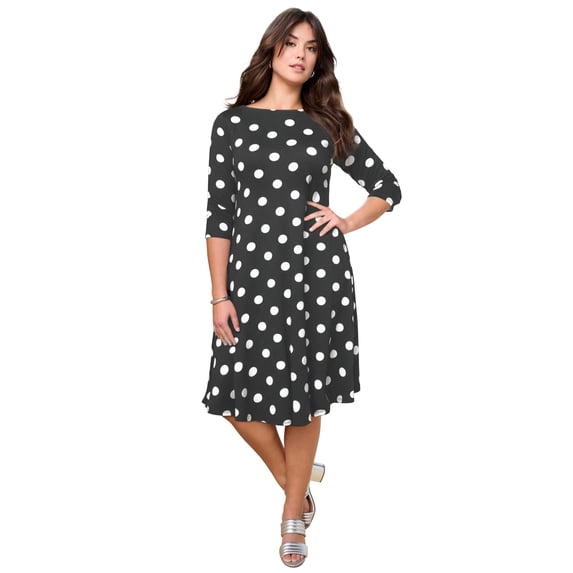 Roaman's Women's Plus Size Petite Plus Size 3/4 Sleeve Boatneck Swing Dress