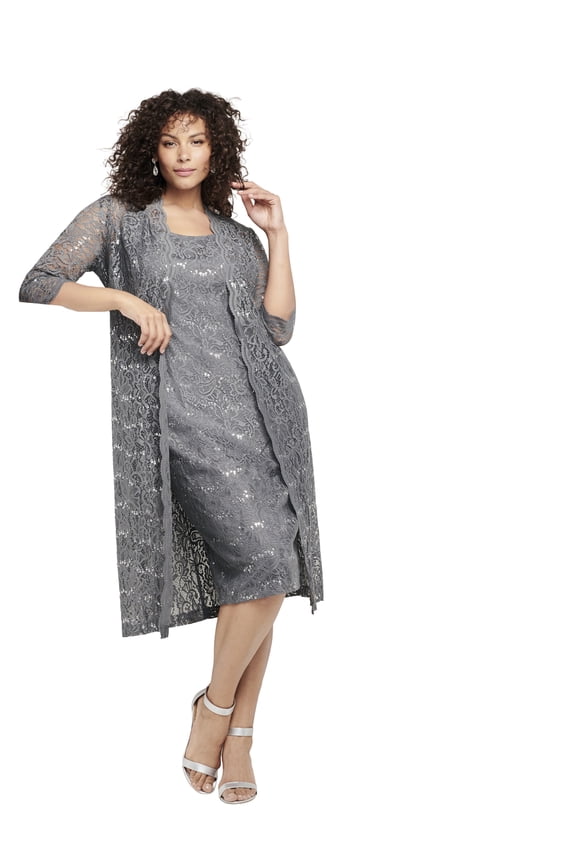 Extended 3/4 Sleeve Duster Sequin – Embellished Lace Dress Set