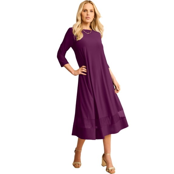 Roaman's Women's Plus Size 3/4 Sleeve Mesh Inset Boatneck Dress