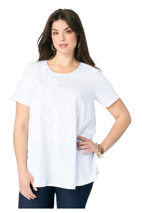 Women's Plus Size 3-D Appliqued Swing Tee