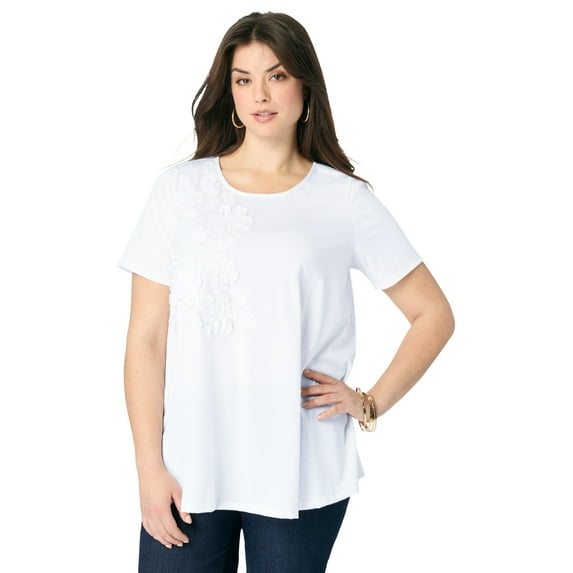 Roaman's Women's Plus Size 3-D Appliqued Swing Tee