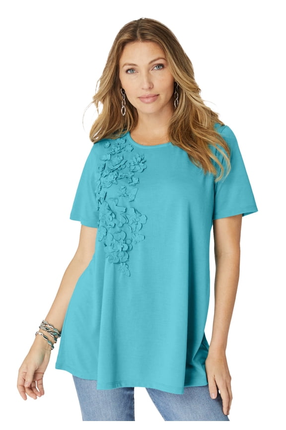 Women's Plus Size 3-D Appliqued Swing Tee