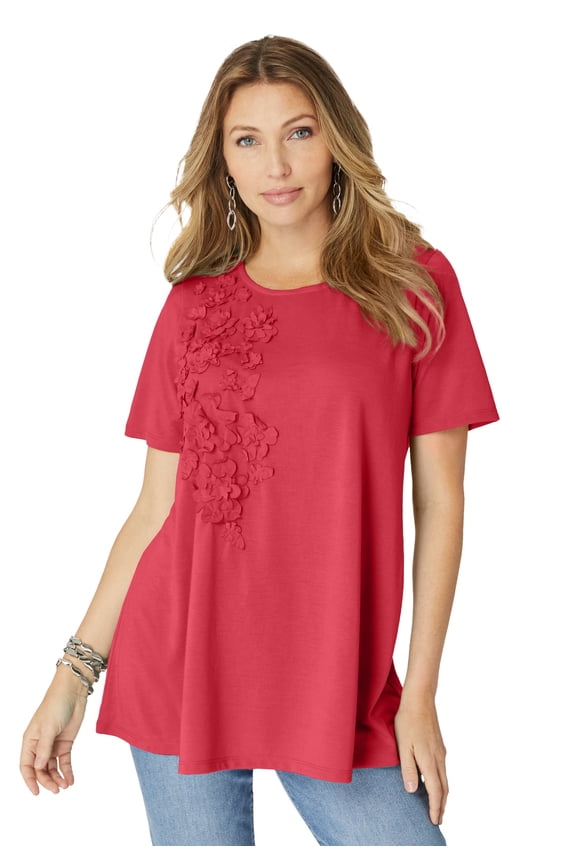 Women's Plus Size 3-D Appliqued Swing Tee