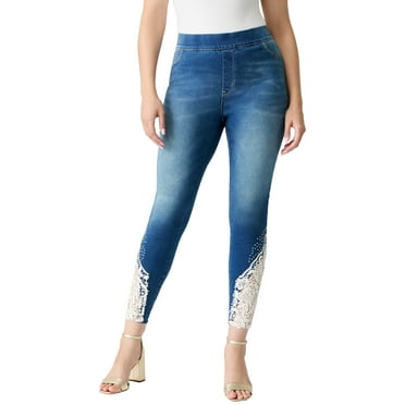 Roaman's Women's Plus Size 360° Stretch Lace Applique Jean
