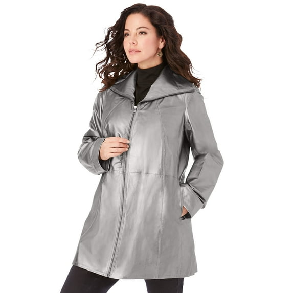 Roaman's Women's Plus Size A-Line Leather Jacket