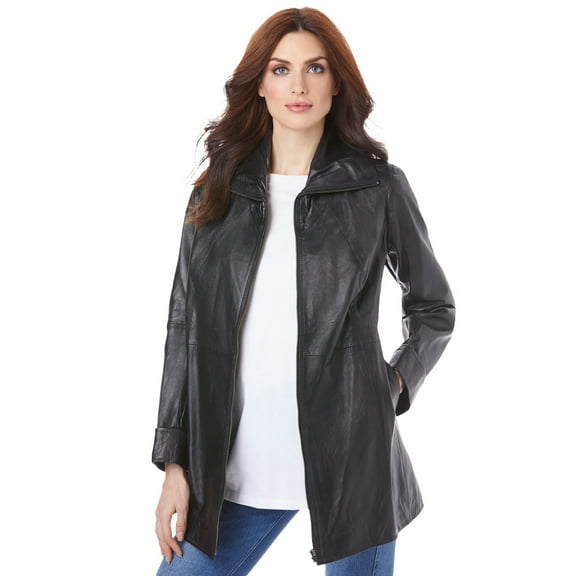 Roaman's Women's Plus Size A-Line Leather Jacket