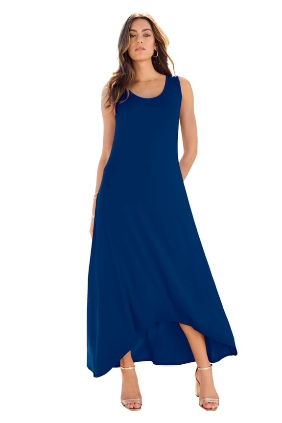 Women's Plus Size Stretch Knit Sleeveless A-Line Maxi Dress