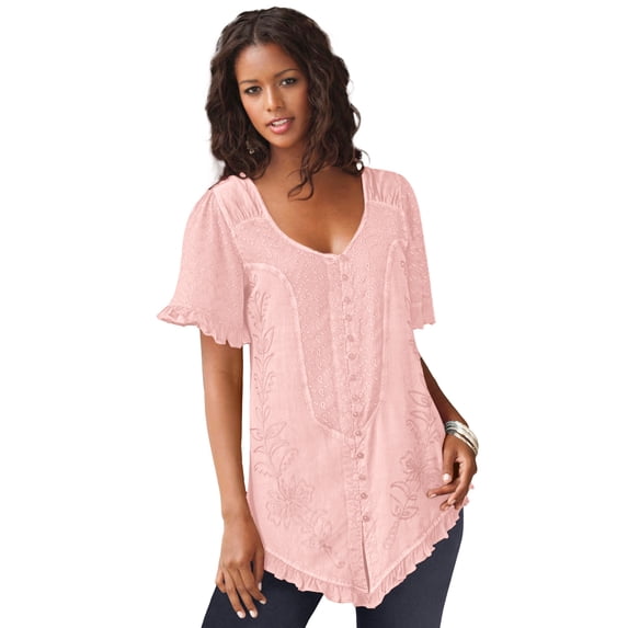 Roaman's Women's Plus Size Acid Wash Tunic