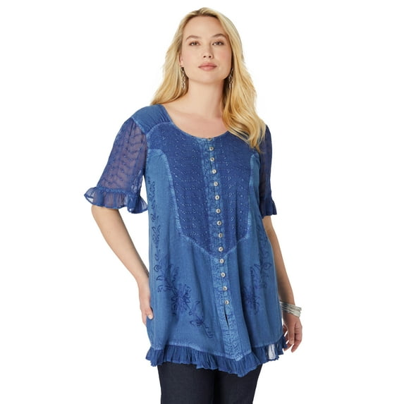 Roaman's Women's Plus Size Acid Wash Tunic