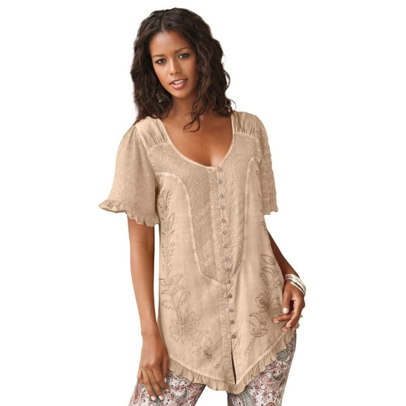 Roaman's Women's Plus Size Acid Wash Tunic