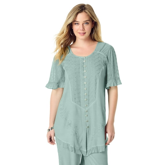 Roaman's Women's Plus Size Acid Wash Tunic