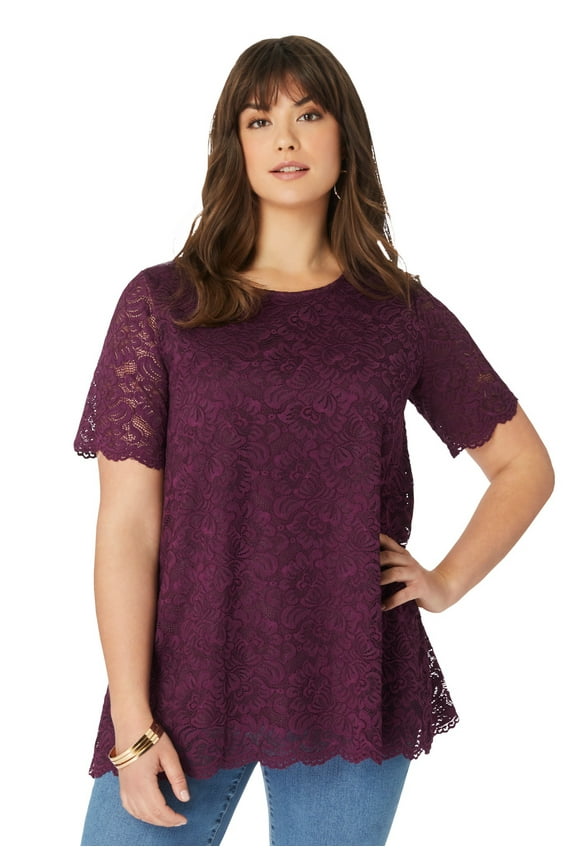 Women's Plus Size Allover Lace Swing Tee