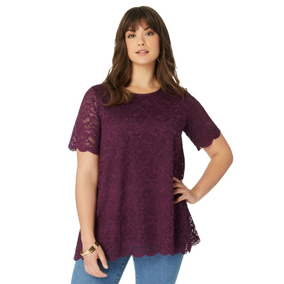 Roaman's Women's Plus Size Allover Lace Swing Tee
