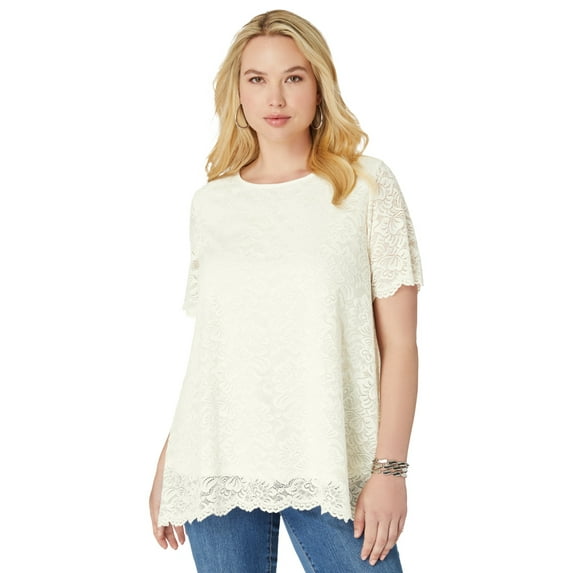 Roaman's Women's Plus Size Allover Lace Swing Tee
