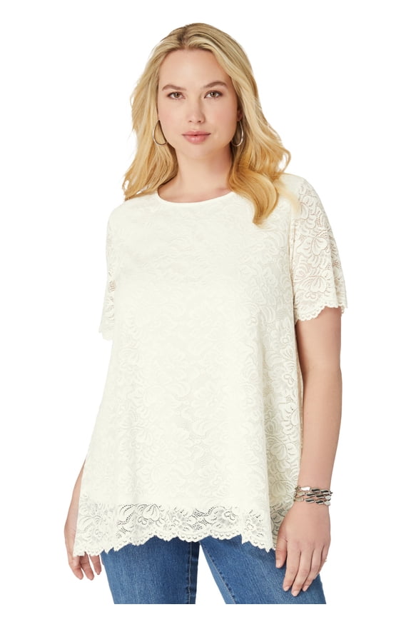 Women's Plus Size Allover Lace Swing Tee