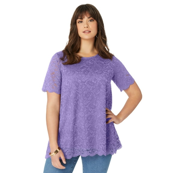 Roaman's Women's Plus Size Allover Lace Swing Tee