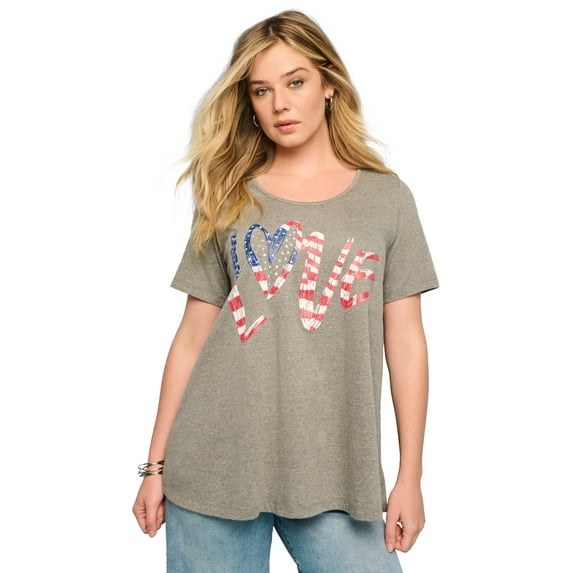 Roaman's Women's Plus Size American Graphic Swing Tee