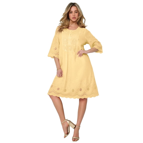 Roaman's Women's Plus Size Cotton Lace Dress