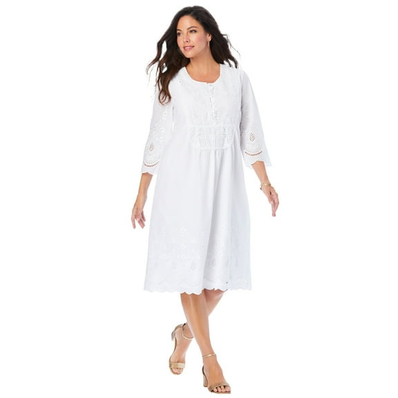 Roaman's Women's Plus Size Cotton Lace Dress