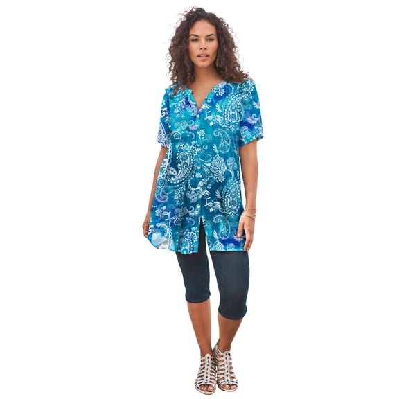 Roaman's Women's Plus Size Angelina Tunic Top – Short Sleeve, Flowy Fit, Everyday Comfort